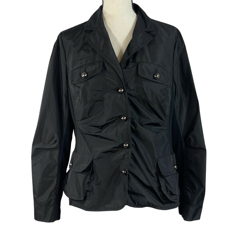 Etcetera Womens SZ 12 Jacket Button Up Long Sleeve Ruched Front V-Neck Black